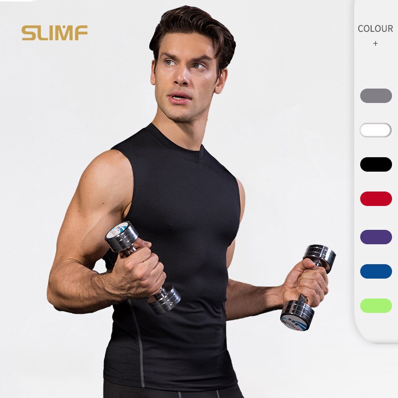 SLIMF-남성용 타이트 트레이닝 조끼, 프로페셔널 에디션, 스포츠 러닝, 피트니스, 농구, 탄성, 빠른 건조 조끼 의류